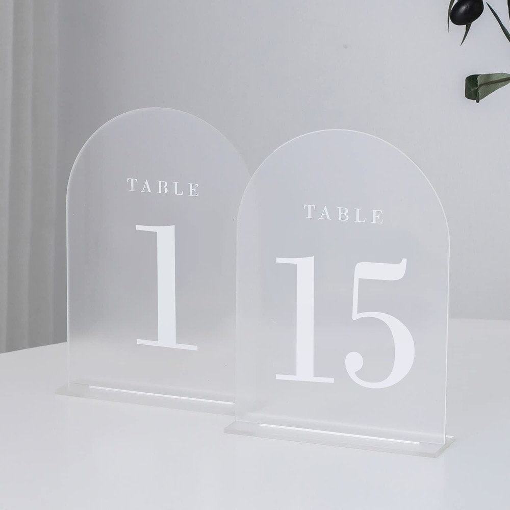 UNIQOOO Frosted Arch Wedding Table Numbers with Stands 1-15, 5×7 Acrylic Sign…