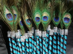 12 Peacock Feather Pen PartyFAVOR for Weddings,Sweet16,Bridal S,Quinceañera,Boda