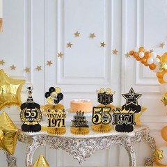 Refavor 55th Birthday Decorations for Men – 9PCS Vintage Black Gold