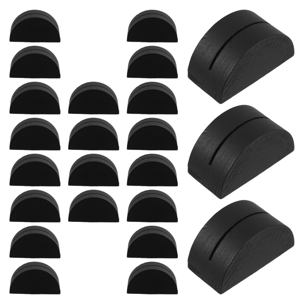 24Pcs Rustic Wood Place Card Holders for Wedding Tables Black Semi Circle Stand