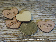 Wooden Heart Confetti ~ Love ~ Wood Hearts, Wood Confetti Engraved Love Hearts-