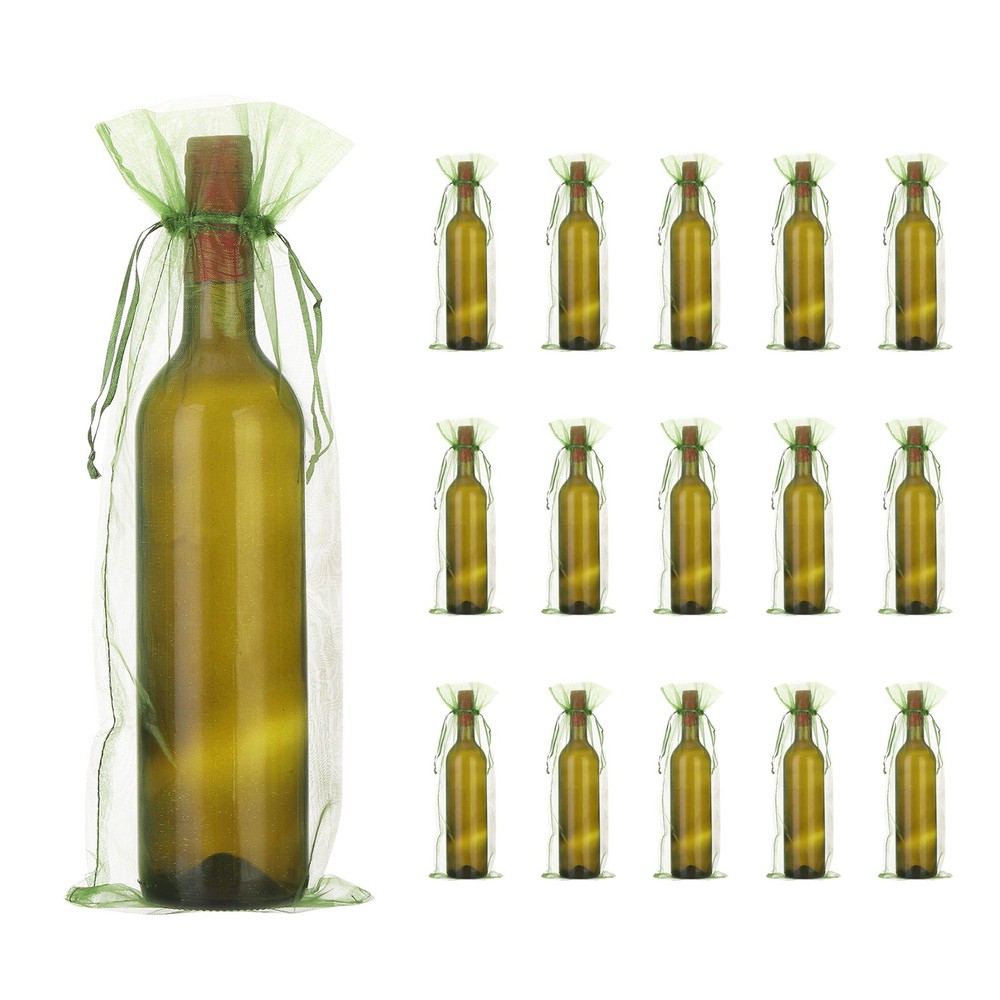 14 x 5 Inch Organza Wine Bags 40 Pcs Gift Wrap Bags for Wedding Favors Green