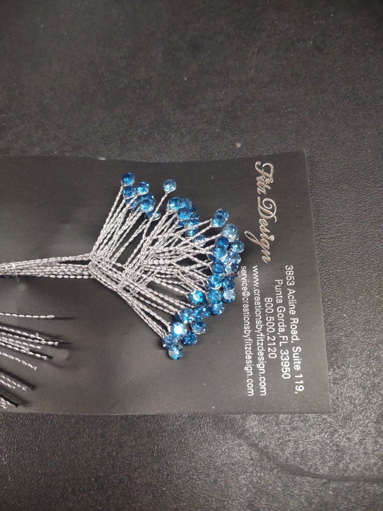 1 Doz. Diamond Rhinestone Spray, Sapphire Blue Wired Rhinestones Corsage Bouquet