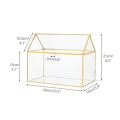 Large Glass Card Box with Lid for Wedding Reception (10.2x6x8.2 Inches) Gold