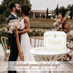 White Wedding Gift Card Box Lock Slot Acrylic Money Cash Holder Reception