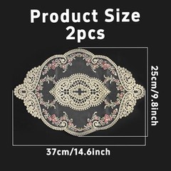 2Pcs Oval Embroidered Retro Lace Placemats for Home 14.6 X 9.8 Inch Beige
