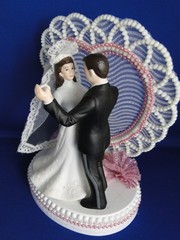 New Elegant Porcelain Bride & Groom Wedding CakeTop, pink decor & heart, #350
