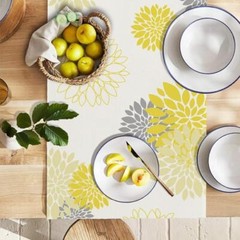 Yellow Gray Table Runner Dahlia Pinnata Flower Beige Table Runners Modern