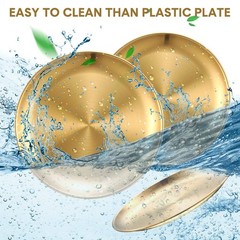 Honeydak 10 Pcs Stainless Steel Gold Plates 8 Inch 304 Metal Dinner Plates