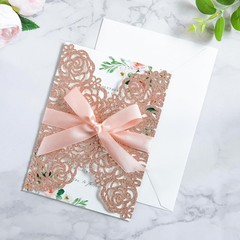 25PK Rose Gold Glitter Laser Cut Wedding Invitations – Perfect for All Occasions