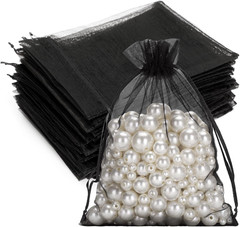 25PCS Black Organza Bags 5×7 inches – Sheer Mesh Jewelry Pouches, Organza Gift B
