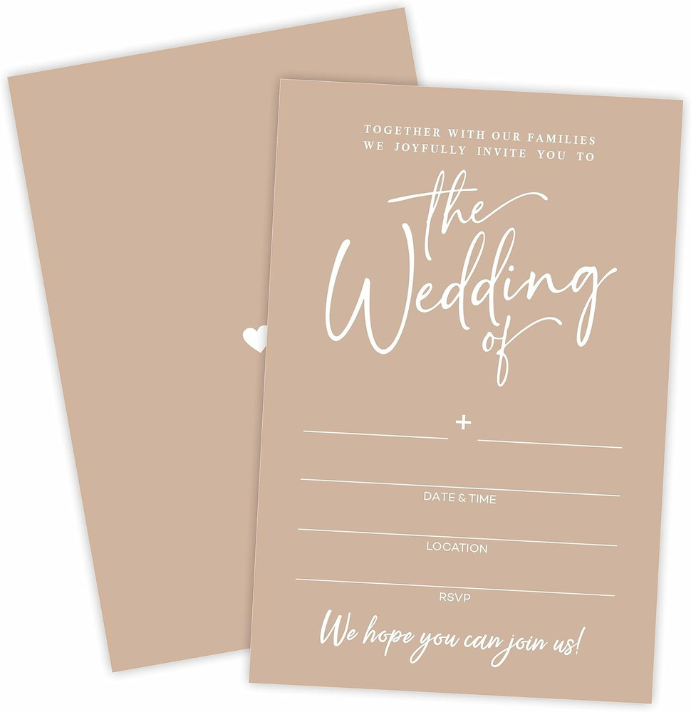 Wedding Invitations – Minimalism Brown – 25 Wedding Invites With Envelopes, Doub