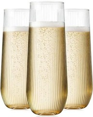 24 Pack Ribbed Champagne Flutes Plastic, 9 Oz Disposable Ripple-24 Pack