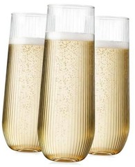24 Pack Ribbed Champagne Flutes Plastic, 9 Oz Disposable Ripple-24 Pack