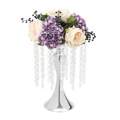 10PCS Silver Vases Wedding Centerpieces Flower Stand Table Decor w/Crystal Beads