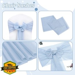 MDS 10 pcs Baby Blue Chiffon Chair Sashes