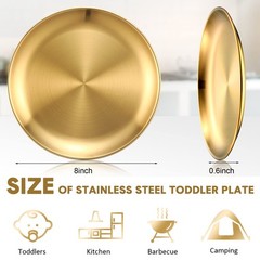 Honeydak 10 Pcs Stainless Steel Gold Plates 8 Inch 304 Metal Dinner Plates