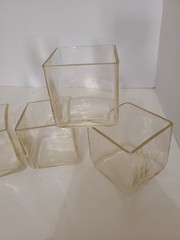 VTG Set Of 6 Glass Square Candle 2.5″ Amber Tint Clear MCM Glasses Bar Raw Edge