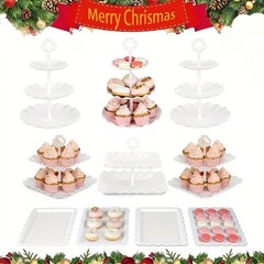 10Pcs Cake Rack Set 3 Double 3 Triple Layered Cupcake Stands 4 Appetizer Trays F