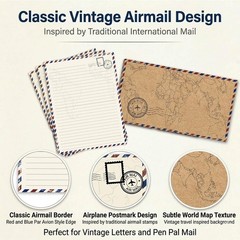 90 Pack Airmail Stationery Paper Set, Vintage 6.9 x 9.25 inches, Off White