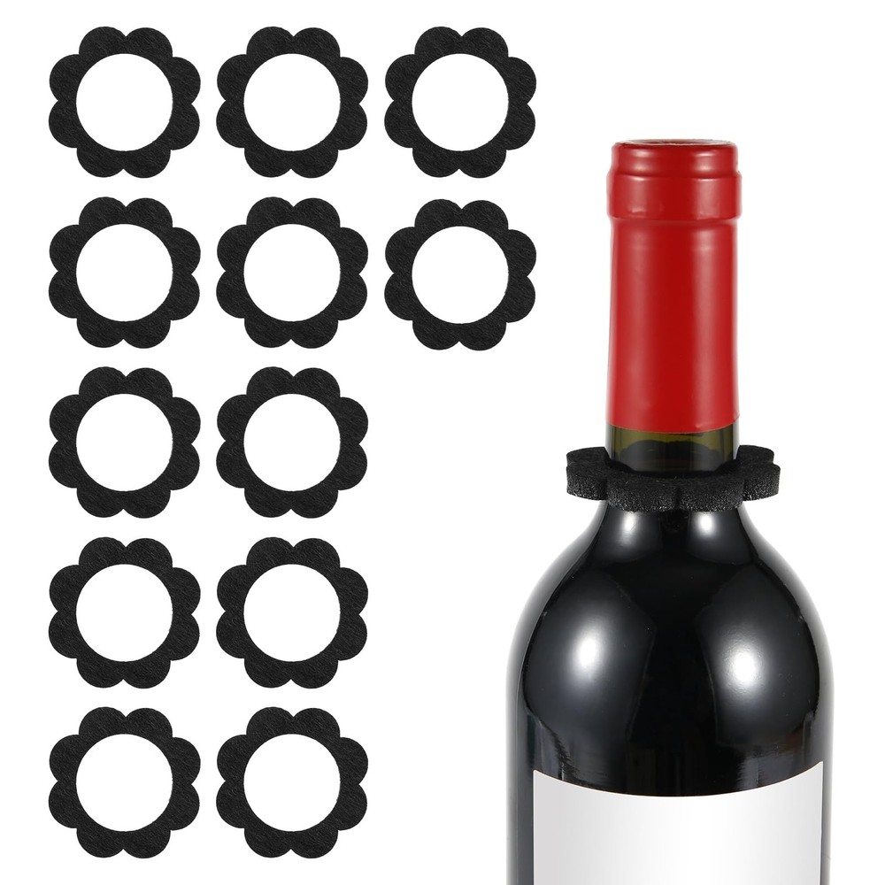 12pcs Felt Wine Drip Ring, Catcher Collar 1.97 inch, Black