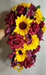 Burgundy Rose Calla Lily Sunflower Bridal Wedding Bouquet Accessories