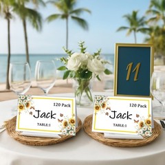 120 Pack Place Cards 4×2.5 Inch Sunflowers Reserved Seating Signs Wedding
