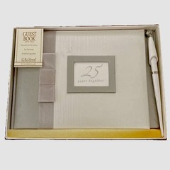 C.R. Gibson Guest Book w/Pen, 25 Years Together Lay Flat 500 Names, 9 3/4″ x 7″