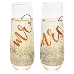 Juvale Mr & Mrs Champagne Flutes Set of 2-10 oz, 6 2 Count (Pack 1), Clear