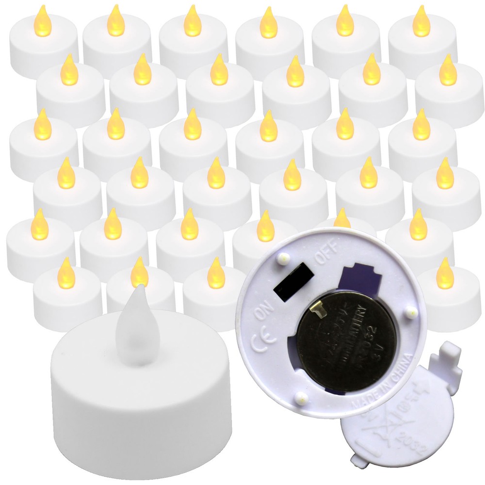 NEW 36 amber FLICKER LIGHT FLAMELESS LED TEALIGHT TEA CANDLES
