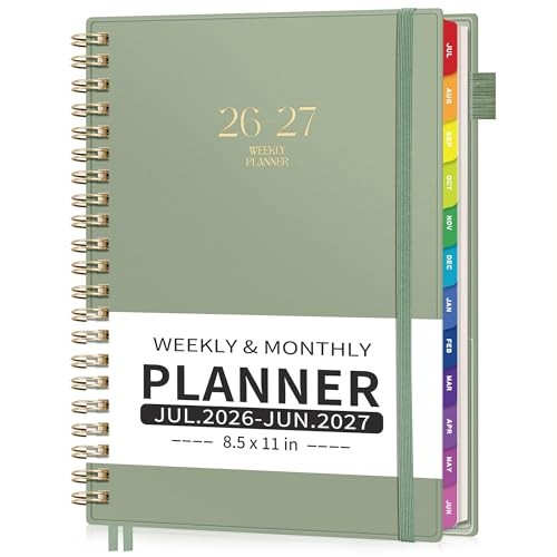 Academic Planner 2026-2027, Large A4 8.5×11, Weekly and Monthly Light Green