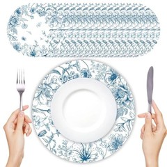 50 Pc Disposable placemats for Party Floral Placemats Vintage Sage Green Blue