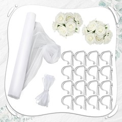 34 Pcs Wedding Pew Decorations – White Tulle & Silk Hydrangea Rose Clips for Ais
