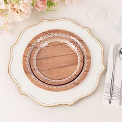 25 BROWN 9″ Wood Print Floral Lace Paper Salad Dinner PLATES Party Decorations