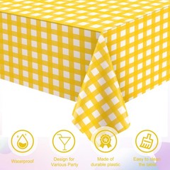 Denwiller 3 Pcs Yellow Gingham Tablecloth 54 x 108 inches,