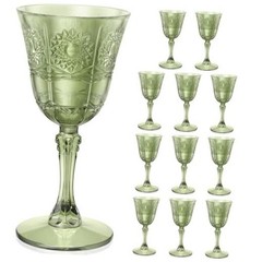 Plastic Wine Glasses, Unbreakable Wine Cups with Stem 6oz 12 Green-Flower
