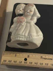 Vintage 1960s Glossy Porcelain Bride And Groom Figurine Cake Topper 4” Inches