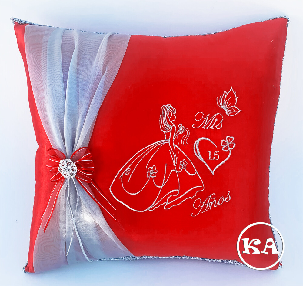 NEW! Quinceanera Kneeling pillow Red with Silver – Cojin para Quinceanera Rojo