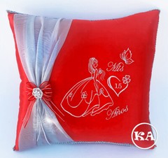 NEW! Quinceanera Kneeling pillow Red with Silver – Cojin para Quinceanera Rojo