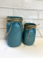 Teal with Gold Glitter Mason Jar Centerpiece