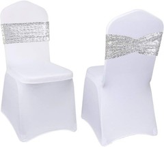 Set of 20 Sequin Sashes Bows Silver Chair Sashes for Wedding Party Chair Cove…