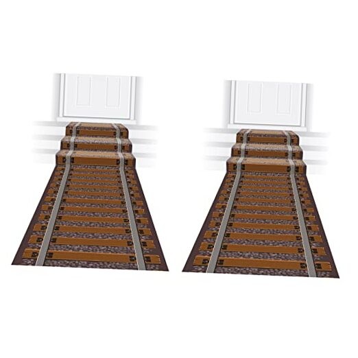 2 Piece Novelty Polyester Fabric Railroad Track Aisle Runners for Train Theme