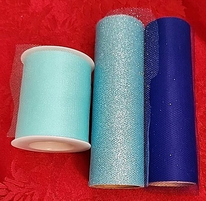 TULLE LOT of 3 Spools BLUES Used Partial 6″ wide & 3″ wide Glitter Shiny