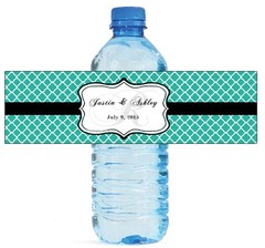 100 Teal Pattern Monogram Wedding Water Bottle Labels Engagement Bridal 8″x2″