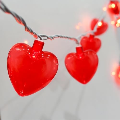 8.5Ft Heart String Lights, Valentine Decoration Lights with 10 Red Heart Lights