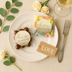 120 His and Her Gold Foil Wedding Favor Stickers for Treat Bags