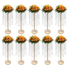 10 Pieces Crystal Acrylic Table Centerpieces Gold Flower Stand For Wedding Party