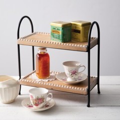 Metal & Wood Two Tier Beaded Tray – Farmhouse Decor