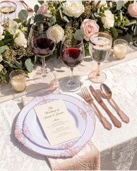 Morejoy 100pcs Rose Gold Plastic Plates – Rose Gold Disposable Plates – 7.5 i…