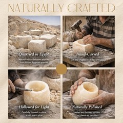 CraftsOfEgypt Egyptian Real Alabaster Stone/Marble Candle Yellowish and White